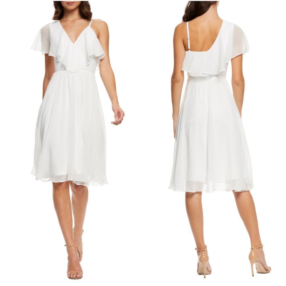 DRESS THE POPULATION Claudia Asymmetrical Ruffle